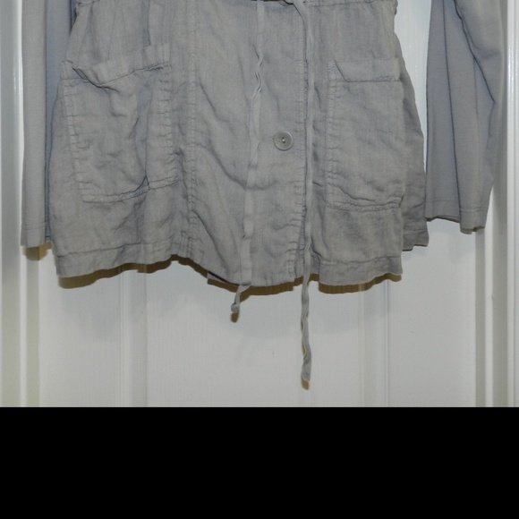 Flax Linen Button Front Hooded Jacket Drawstring Waist - Picture 5 of 12